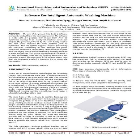 IRJET-  	  Software For Intelligent Automatic Washing Machine