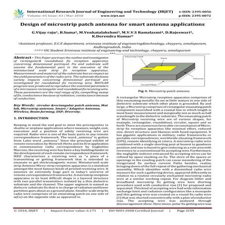 IRJET-  	  Design of Microstrip Patch Antenna for Smart Antenna Applications