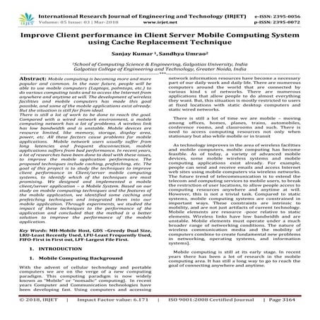 IRJET- Improve Client Performance in Client Server Mobile Computing System us...