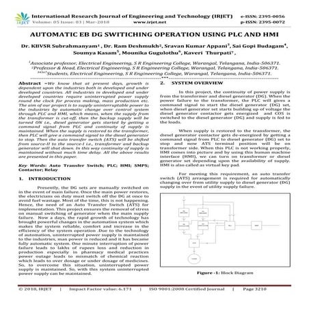 IRJET- Automatic EB DG Switiching Operation using PLC and HMI | PDF