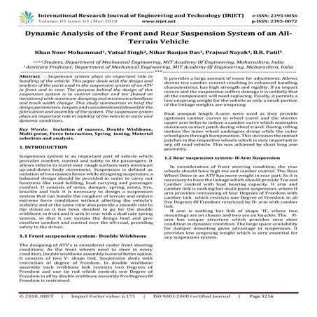 IRJET-  	  Dynamic Analysis of the Front and Rear Suspension System of an All...