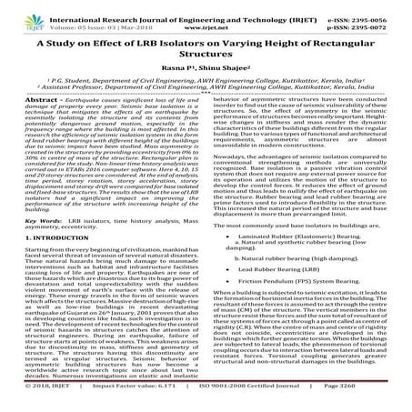 IRJET-  	  A Study on Effect of LRB Isolators on Varying Height of Rectangula...