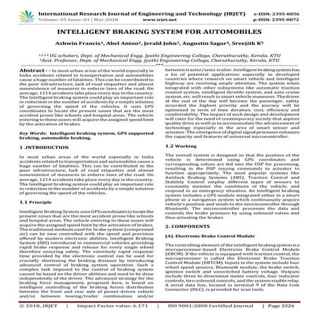 IRJET- Intelligent Braking System for Automobiles