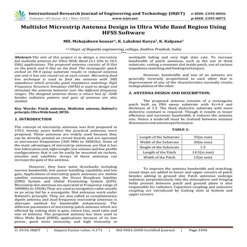 Microstrip Antenna Design For Ultra-Wide Band Applications | PDF