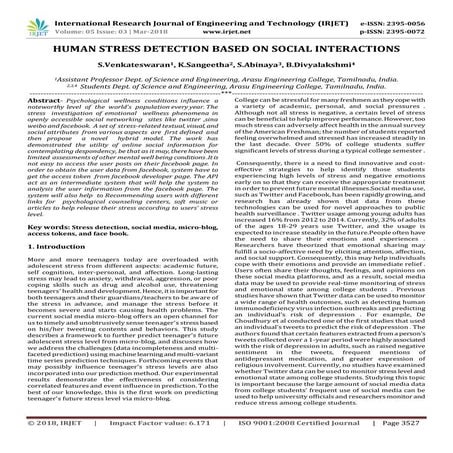 IRJET- Human Stress Detection Based on Social Interactions