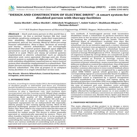 IRJET- Design and Construction of Electric Drive -A Smart System for Disabled...