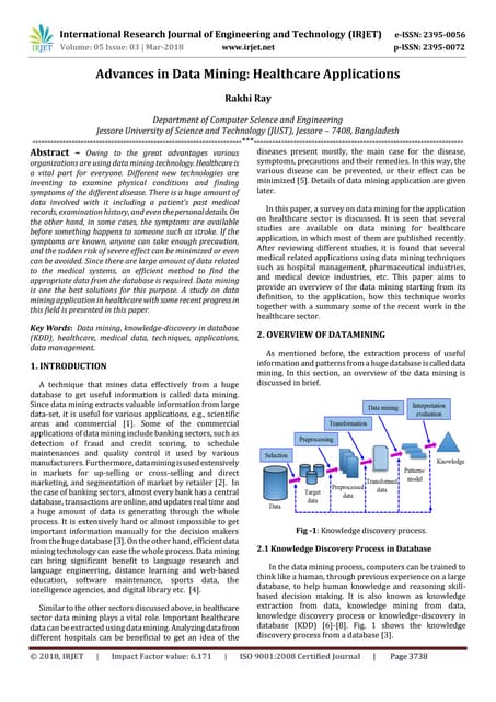 IRJET- Advances in Data Mining: Healthcare Applications