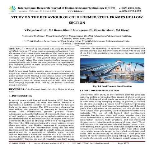 IRJET-  	  Study on the Behaviour of Cold Formed Steel Frames Hollow Section
