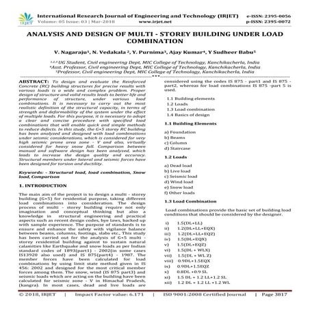 IRJET- Analysis and Design of Multi - Storey Building Under Load Combination