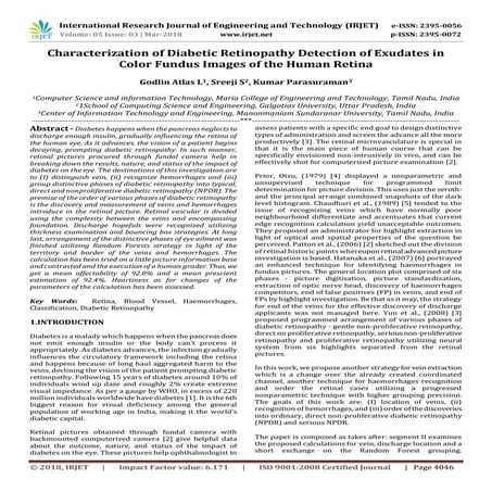 IRJET-  	  Characterization of Diabetic Retinopathy Detection of Exudates in ...