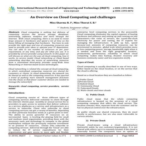 IRJET-  	  An Overview on Cloud Computing and Challenges