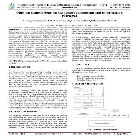IRJET- Opinion Summarization using Soft Computing and Information Retrieval