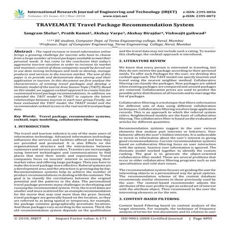 IRJET-  	  Travelmate Travel Package Recommendation System