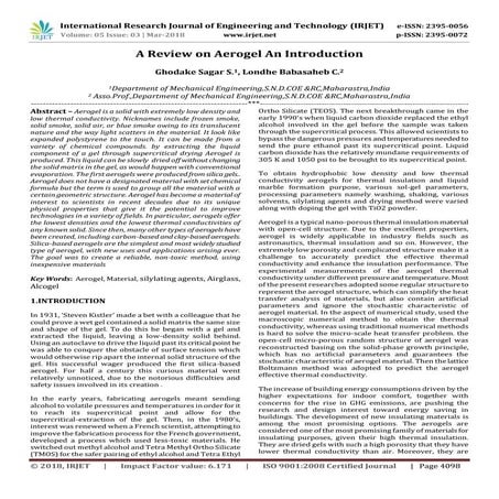 IRJET-  	  A Review on Aerogel An Introduction