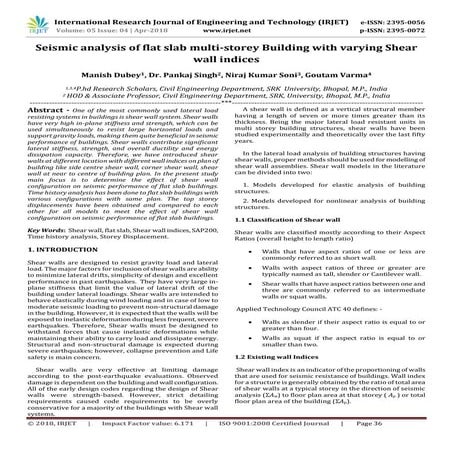 IRJET- Seismic Analysis of Flat Slab Multi-Storey Building with Varying Shear...