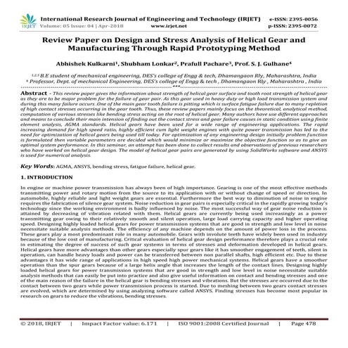 A Review Paper on Design and Analysis of Helical Gear Using ANSYS, FEM ...