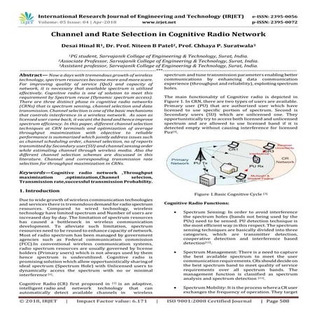 IRJET- Channel and Rate Selection in Cognitive Radio Network