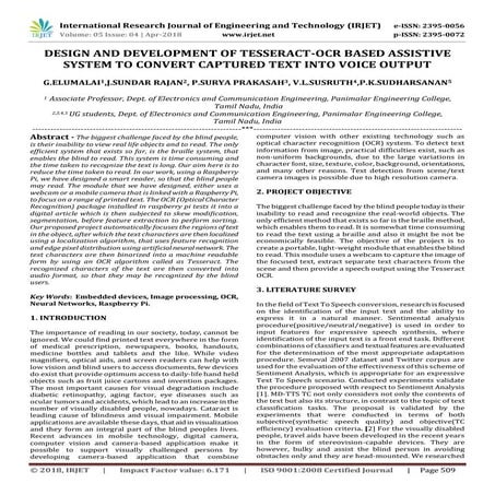 IRJET- Design and Development of Tesseract-OCR Based Assistive System to Conv...