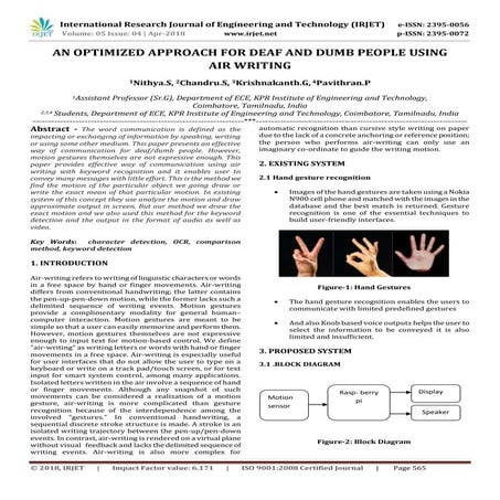 IRJET- An Optimized Approach for Deaf and Dumb People using Air Writing