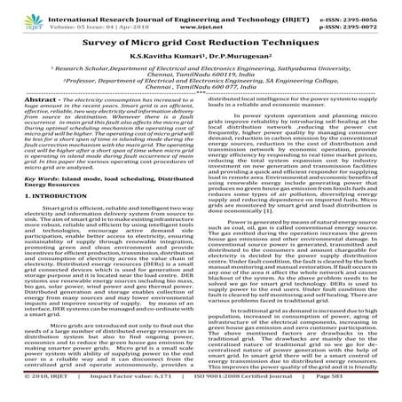 IRJET-  	  Survey of Micro Grid Cost Reduction Techniques