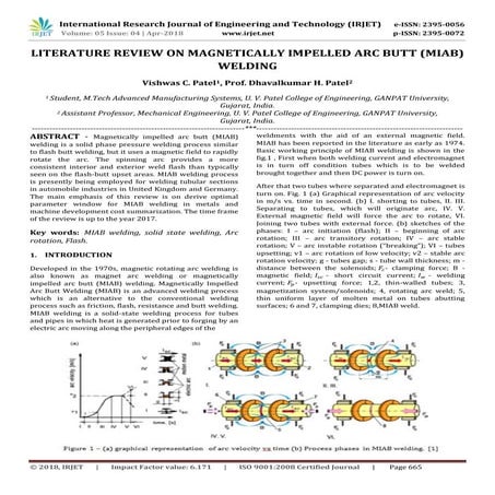 IRJET-  	  Literature Review on Magnetically Impelled Arc Butt (MIAB) Welding