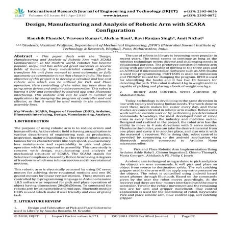 IRJET-  	  Design, Manufacturing and Analysis of Robotic Arm with SCARA Confi...