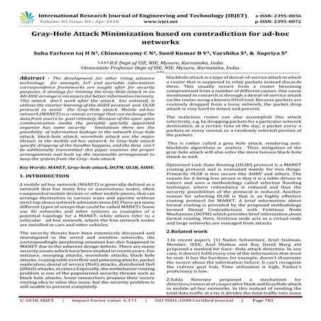 IRJET- Gray-Hole Attack Minimization based on contradiction for ad-hoc networks