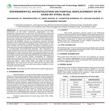 EVALUATION OF STEEL SLAG AS PARTIAL REPLACEMENT OF CEMENT IN CONCRETE | PDF