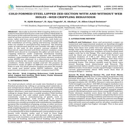 IRJET- Cold Formed Steel Lipped Zed Section with and without Web Holes –Web C...