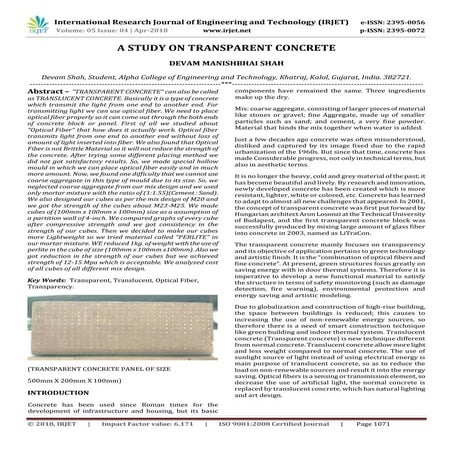 IRJET-  	  A Study on Transparent Concrete