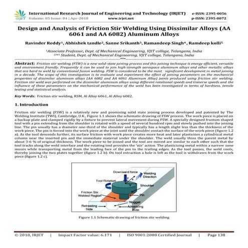 IRJET- Design and Analysis of Friction Stir Welding using Dissimilar ...