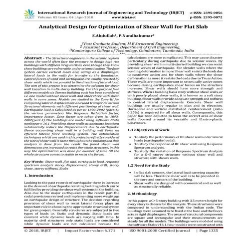 IRJET- Analytical Design for Optimization of Shear Wall for Flat Slab