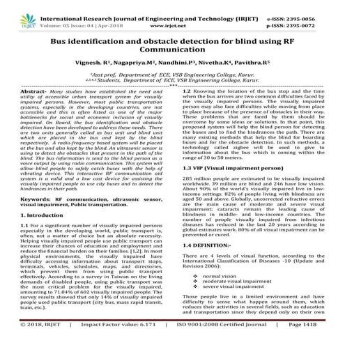 IRJET- Bus Identification and Obstacle Detection for Blind using RF ...