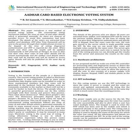 IRJET-  	  Aadhar Card Based Electronic Voting System