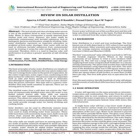 IRJET- Review on Solar Distillation