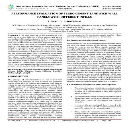 IRJET-  	  Performance Evaluation of Ferro Cement Sandwich Wall Panels with D...