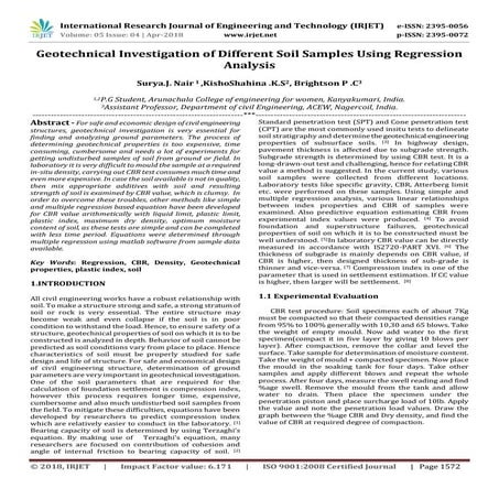 IRJET- Geotechnical Investigation of Different Soil Samples using Regression ...