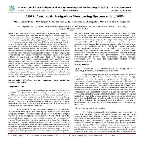 IRJET-  	  AIMS: Automatic Irrigation Monitoring System using WSN