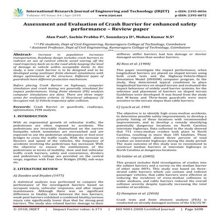IRJET- Assessment and Evaluation of Crash Barrier for Enhanced Safety Perform...