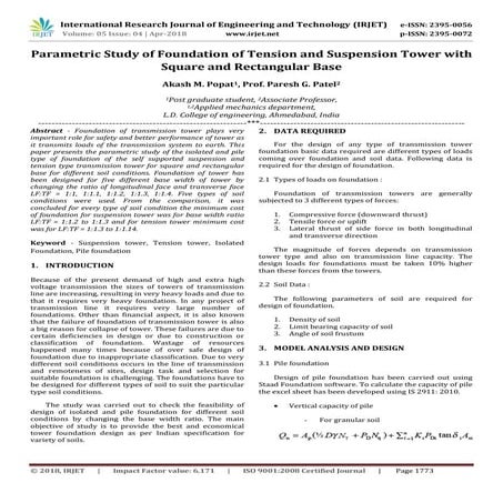 IRJET-  	  Parametric Study of Foundation of Tension and Suspension Tower wit...
