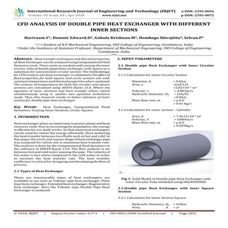 IRJET-  	  CFD Analysis of Double Pipe Heat Exchanger with Different Inner Se...