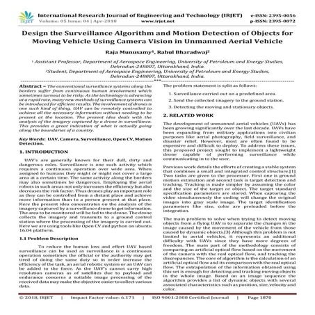 IRJET- Design the Surveillance Algorithm and Motion Detection of Objects for ...
