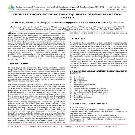 IRJET- Trouble Shooting of Rotary Equipments using Vibration Anaysis
