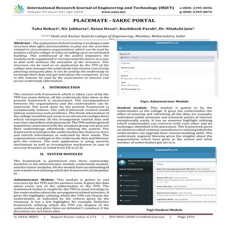 IRJET-  	  Placemate - Sakec Portal