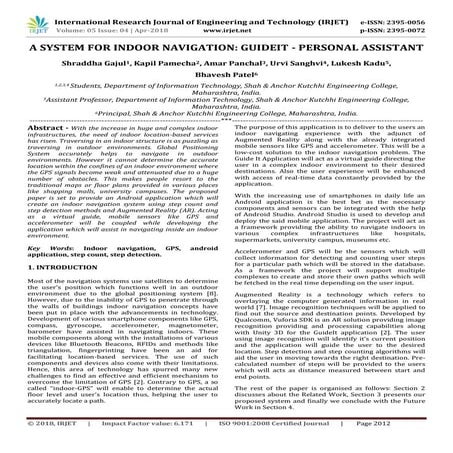 IRJET-  	  A System for Indoor Navigation: GuideIt - Personal Assistant