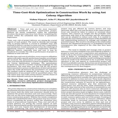 Time-cost-risk optimization in construction work by using ant colony algorithm