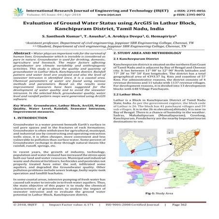 IRJET- Evaluation of Ground Water Status using Arc GIS in Lathur Block, Kanch...