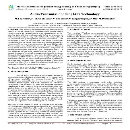 IRJET-  	  Audio Transmission using Li-Fi Technology
