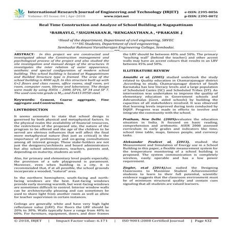 IRJET- Real Time Construction and Analyze of School Building at Nagapattinam