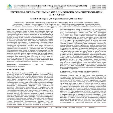 IRJET-  	  External Strengthening of Reinforced Concrete Column with CFRP